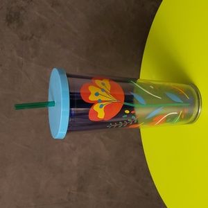 Starbucks 2018 Clear Blue Poppy Flower Floral Cold Cup Coffee Tumbler 24oz Venti
